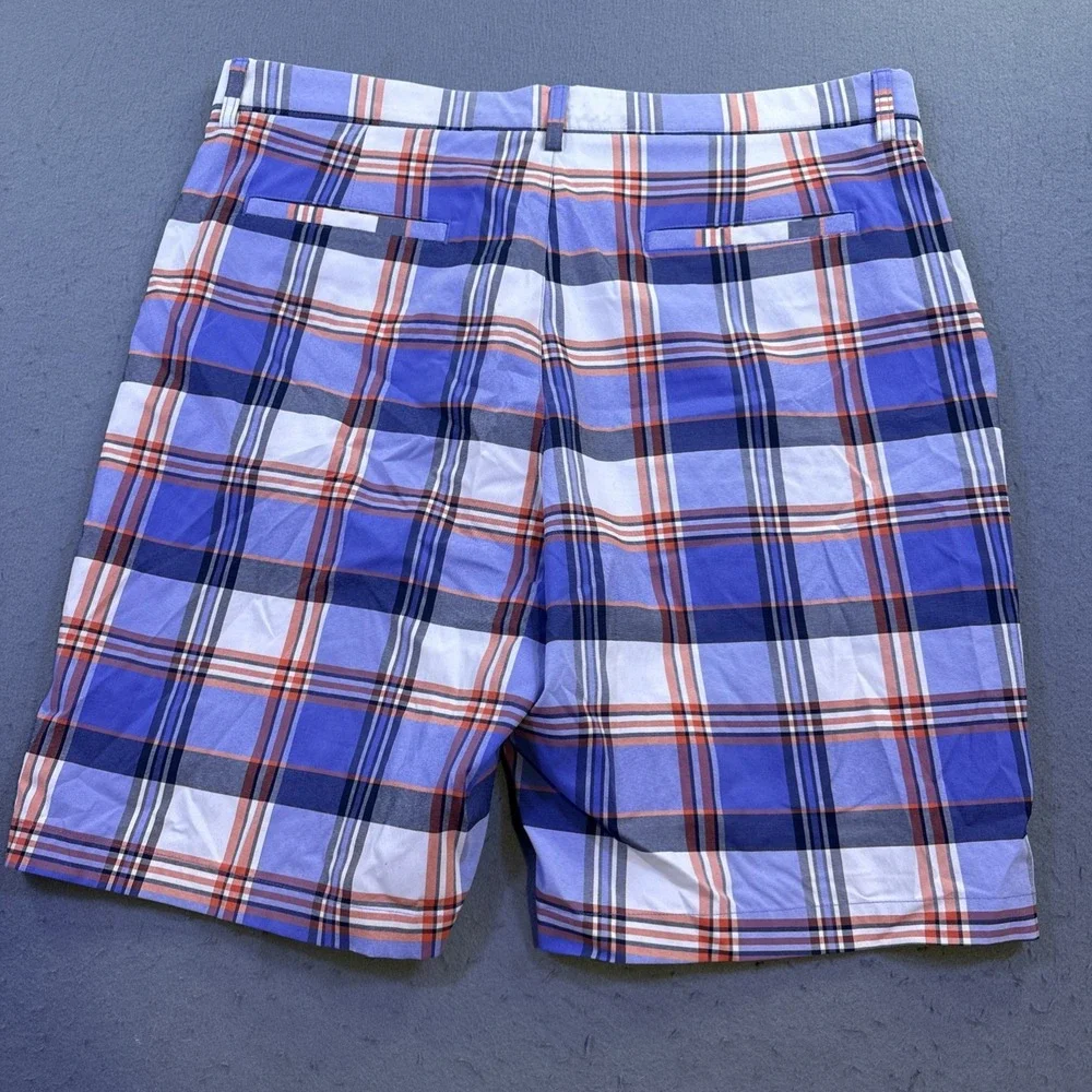 Jack Nicklaus Shorts Mens 38 Blue ORG Plaid Bermuda Lightweight Golf Hiking
